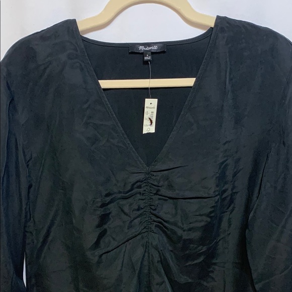 Madewell Black Ruched Long Sleeve Blouse - Picture 3 of 11
